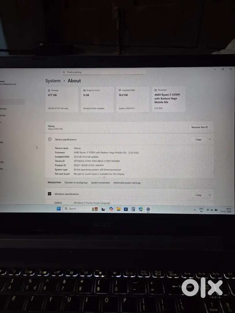 Acer Aspire 7 16gb RAM 500Gb ssd