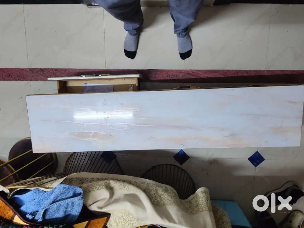 Premium White & Gold Marble-Finish TV Unit  2 Drawer Storage Console