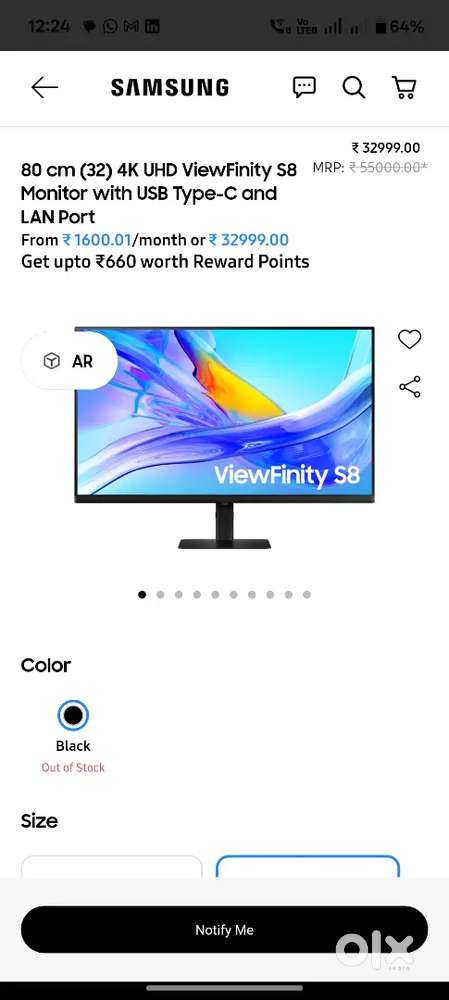 Samsung S8 viewfinity 32 inch monitor Usb C, sealed unit