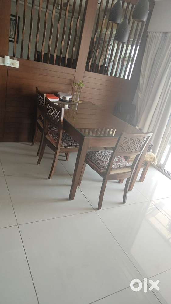 Wooden Dining Table with Glass Top