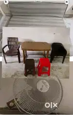 Plastic chair, daining table, chair, study table, stool, mattress, fan