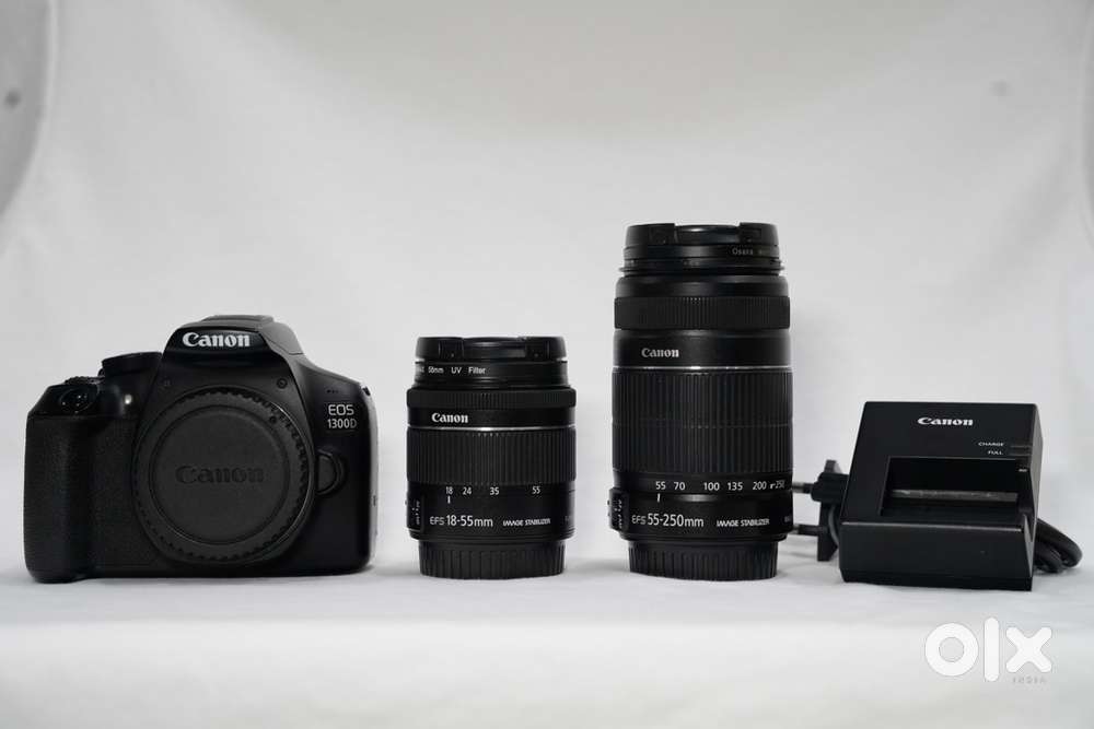 Canon 1300d DSLR canera + 18-55mm kit lens + 55-250mm telephoto lens
