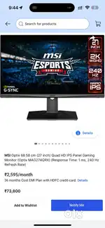 MSI OPTIX MAG27QRX QUAD HD 240hz GAMING MONITOR