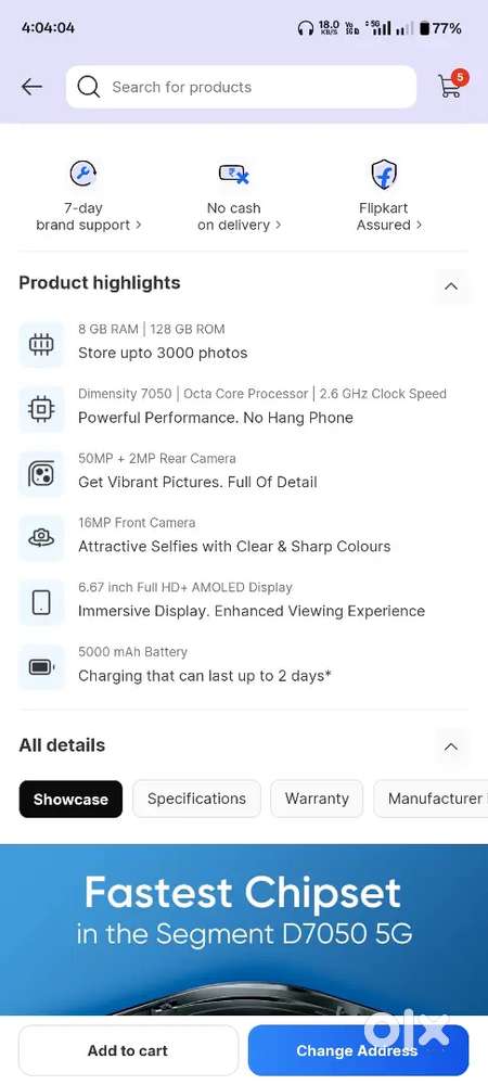 Variant 8/128 p1 5g processor mediatek dimensity7050 45watt charger