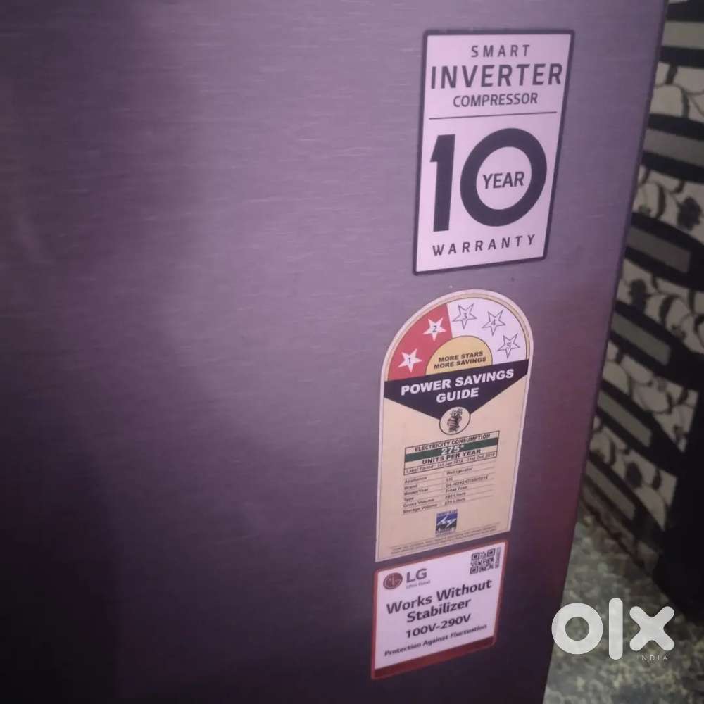 LG 5 star double door fridge gas volume 260L.