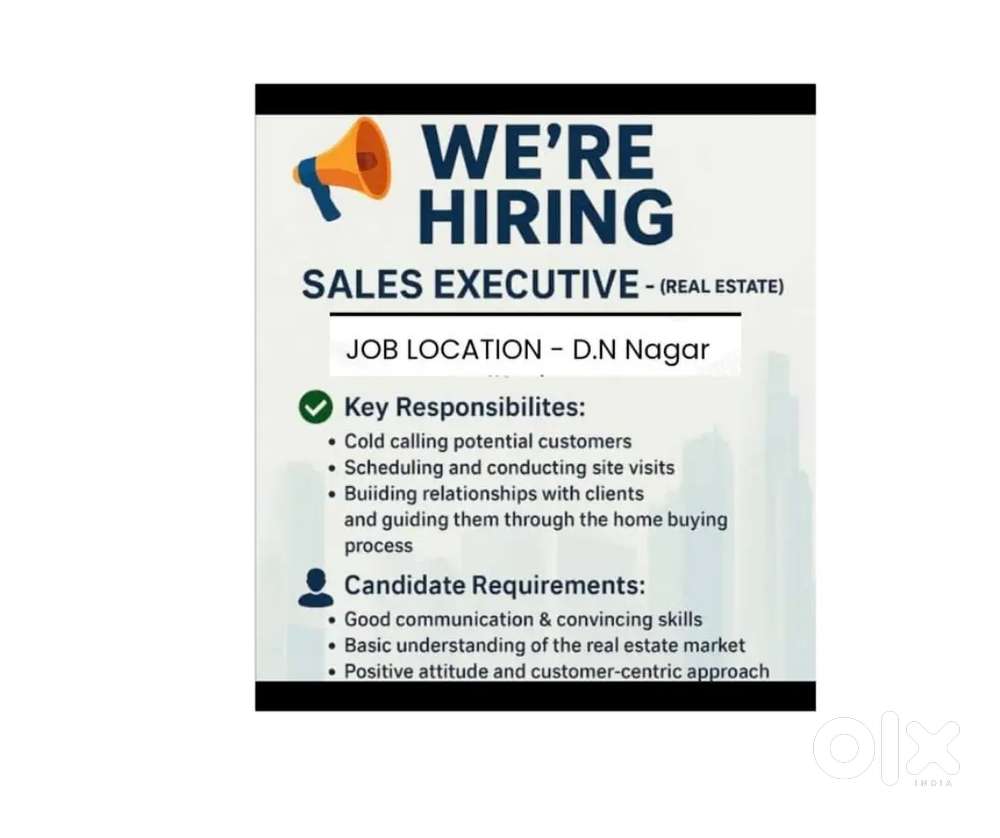 Sales executive job available for real estate sector