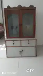 Mandir with storage and designer glass