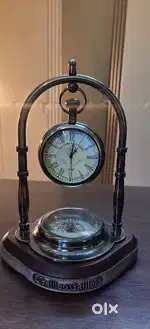 Antique Brass Victoria London 1876 Stand Compass Watch Wood Base