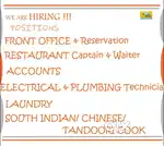 Job vacancy for Hotel in mahabalipuram