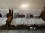 5-Seater Wooden Sofa Set & Double Bed – Excellent Condition!
