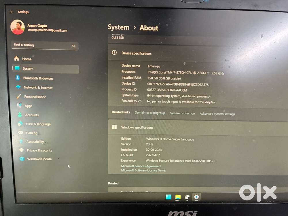 MSI GAMING LAPTOP - i7 9th gen