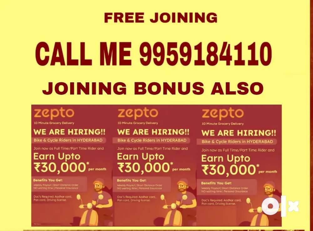 ZEPTO GROCERY DELIVERY JOBS  FREE JOINING BONUS ALSO