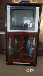 Wooden TV Cabinet with Glass Display Storage