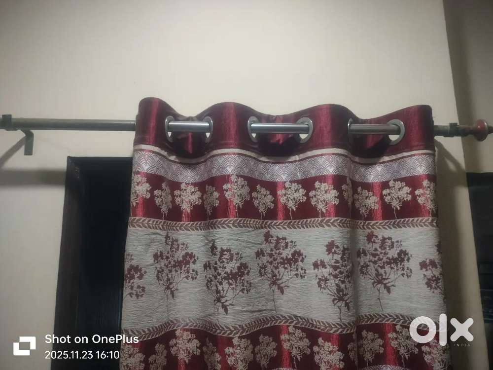 Set of Curtains (1 door and 4 windows) with 4 steel pipes and hooks.
