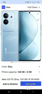 Vivo V29 8gb ram and 128 gb storage 80watt vivo flash charger