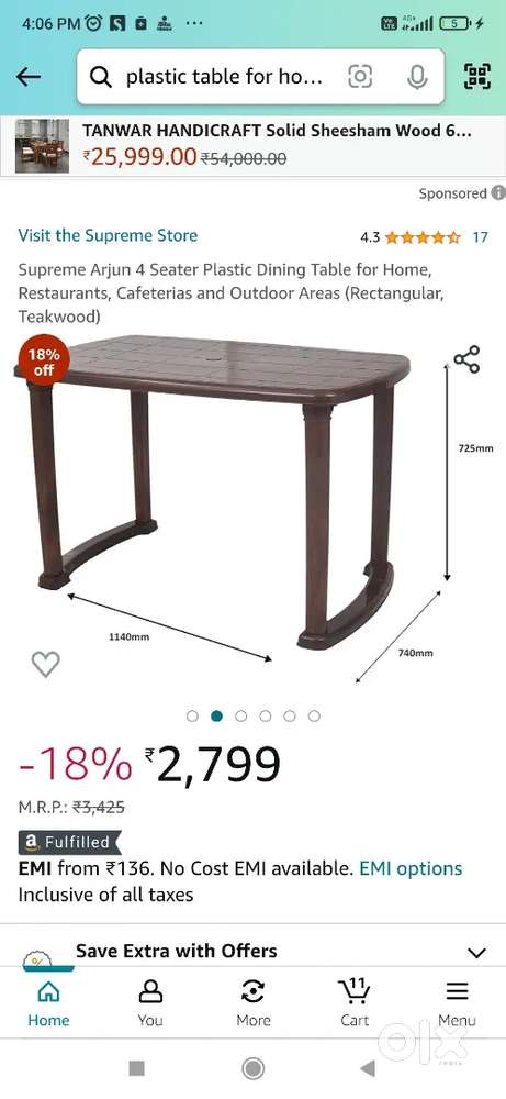Supreme 4 seater paltic dining teble from