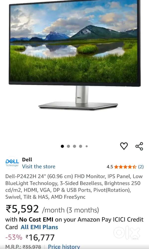 P2422H dell monitor new for sale