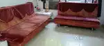 2 set of wooden sofa and storage puffy