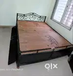 Metal + Wooden Double Bed With Storage For Sale