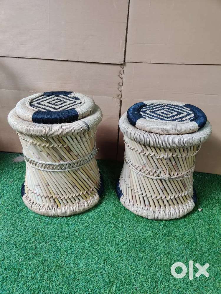 Natural bamboo mudha combo set balcony mudda stool set iron stool set