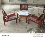 CONTEMPORARY SWISS STYLE” Coffee Table & Chairs (4 Pcs) SEASONED TEAK