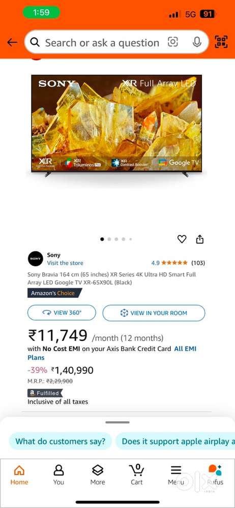 SONY bravia 65 inch XR X90L UHD Full smart Google LED TV