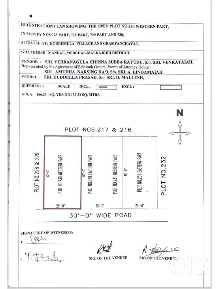 Open plot for sale in Narapally 167 Sq yards 29k per Sq yard neg