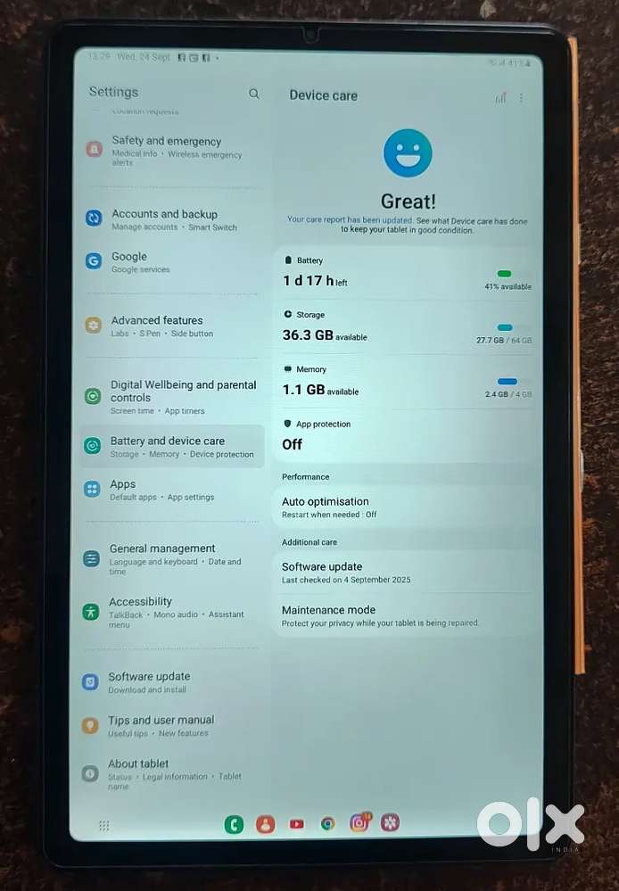 Samsung Tab s6 lite with 100% condition Sim wala