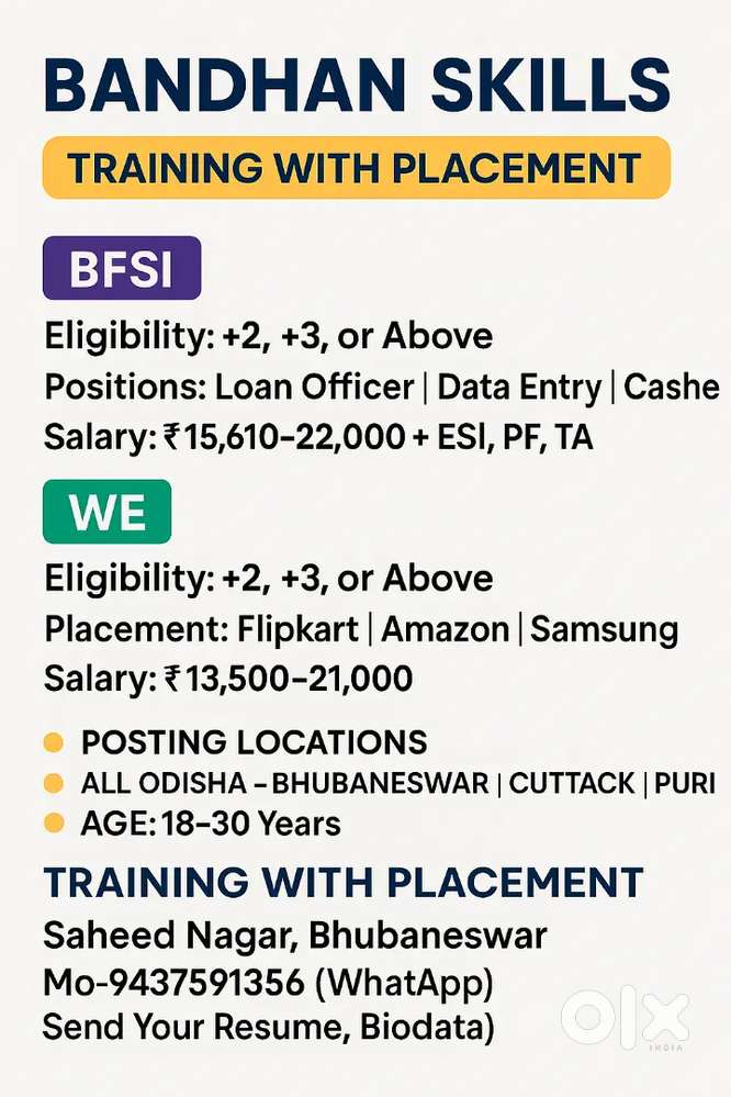 Back office,Loan Officer, Cashier, Telly Calling,
