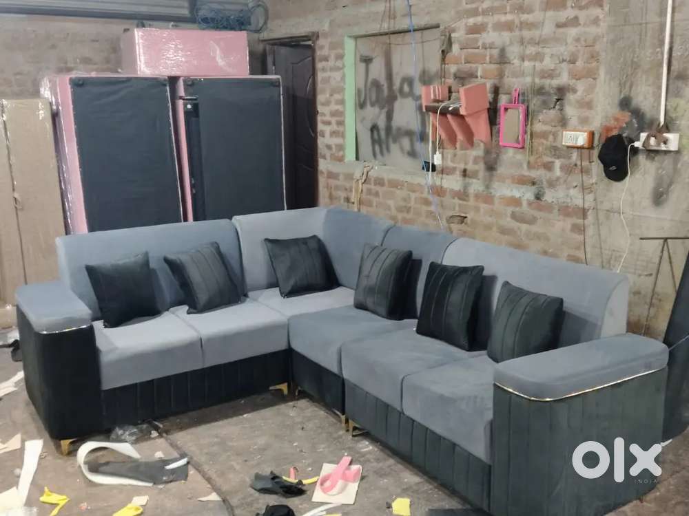 L shape sofa and beautiful colour combination and designing handle
