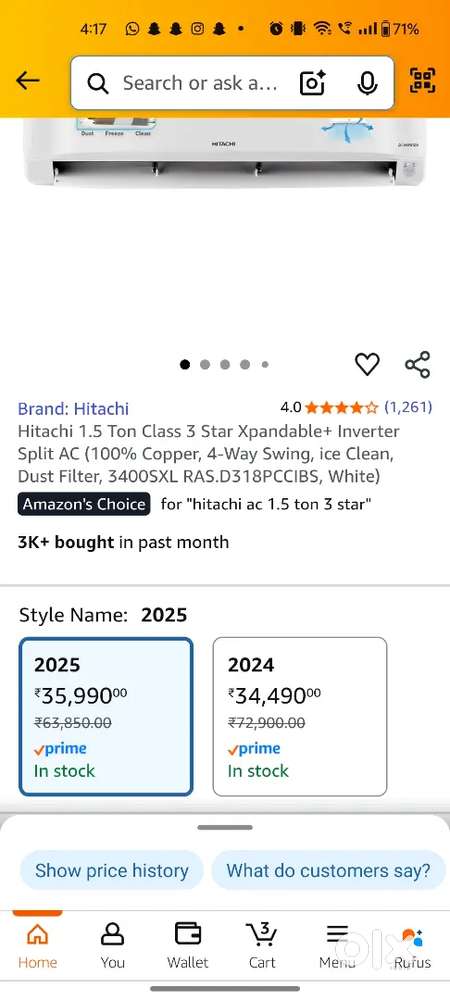 Hitachi 1.5 Ton Class 3 Star Xpandable+ Inverter Split AC negotiable