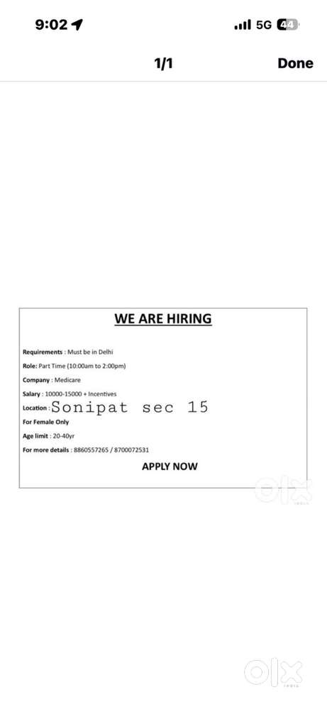 We r hiring for female candidates