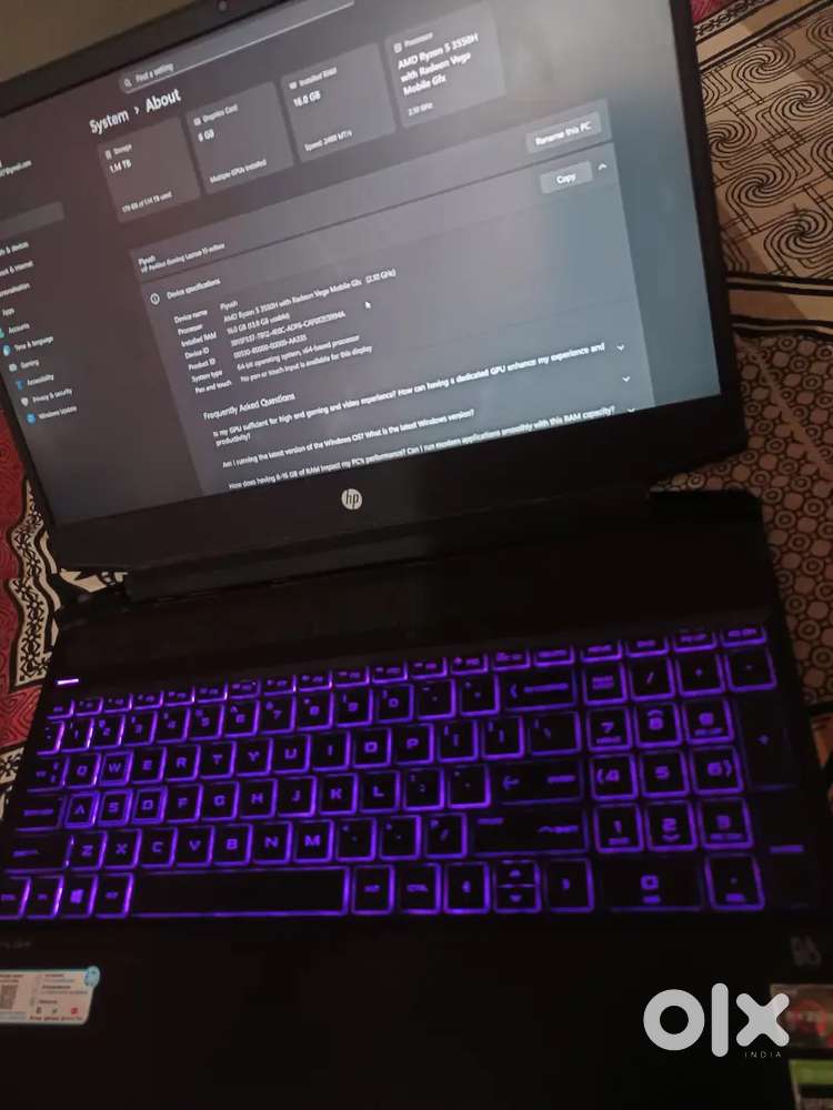 Laptop Hp pavillion ryzen 5 GTX 1650