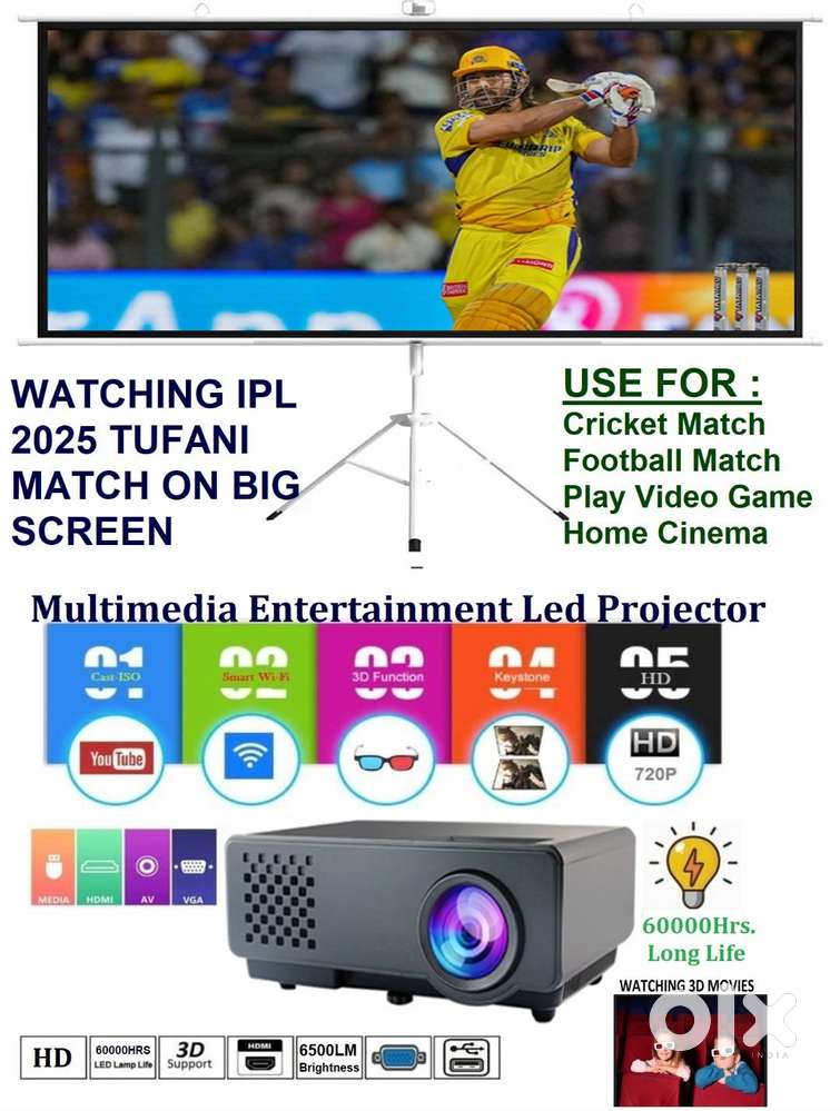 watching cricket -football match on big projection HD screen 6500lm