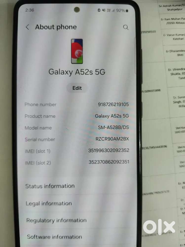 Galaxy   a 52 s 8 gb ram 256 gb internal