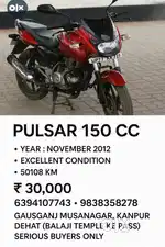 Bike for Sale – Pulsar 150cc (2012 Model), Price - 30000