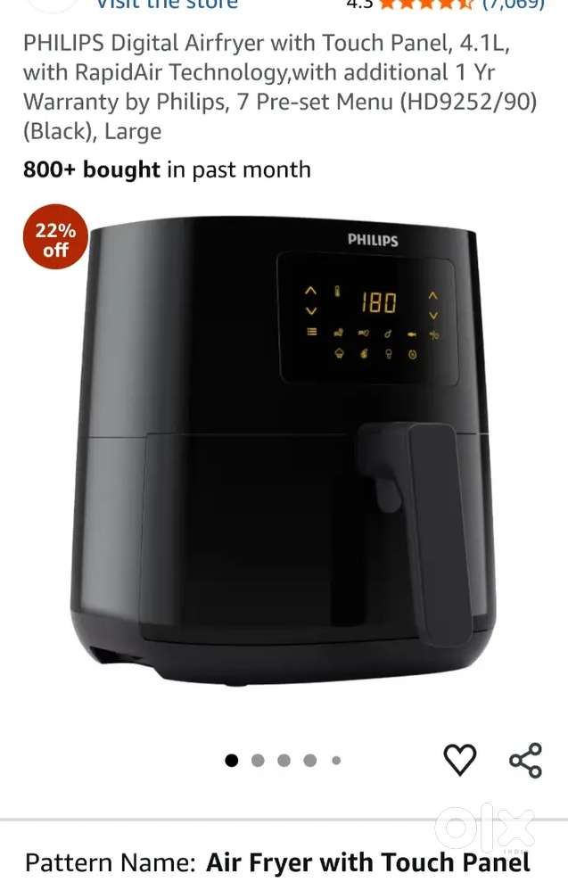 PHILIPS Digital Airfryer with Touch Panel, 4.1L, with RapidAir Technol