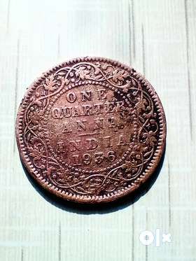 Rare Indian coin one quater Anna king Georg v