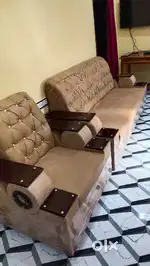BRAND NEW PREMIUM QUALITY 3+1+1 SOFA SET WITH DIAMOND BUTTONS WOODEN