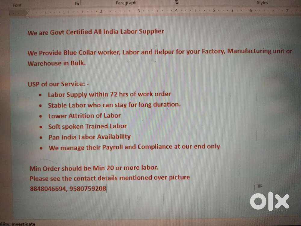 ALL INDIA  LABOR SUPPLIER - Govt Certified