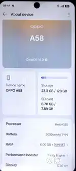 OppoA58 4g 6+6/128 full working condison