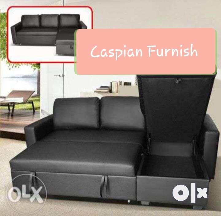 Caspian Furniture :- brand new L shape sofa cum bed with storage in re