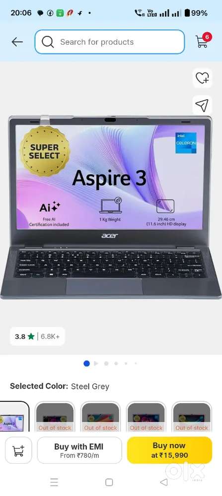 Aspire 3 Intel Celeron Dual Core 8 GB/128 GB Free 250 Extl hard drive