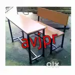 New school furniture set table with bench set with wooden top