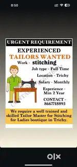 Need experienced tailor for Boutique