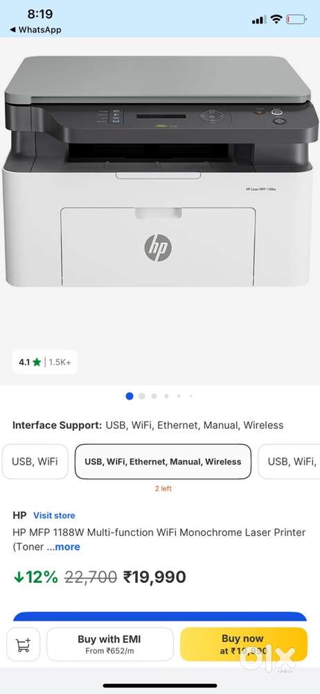 HP laser printer 1188w monochrome with both side printing