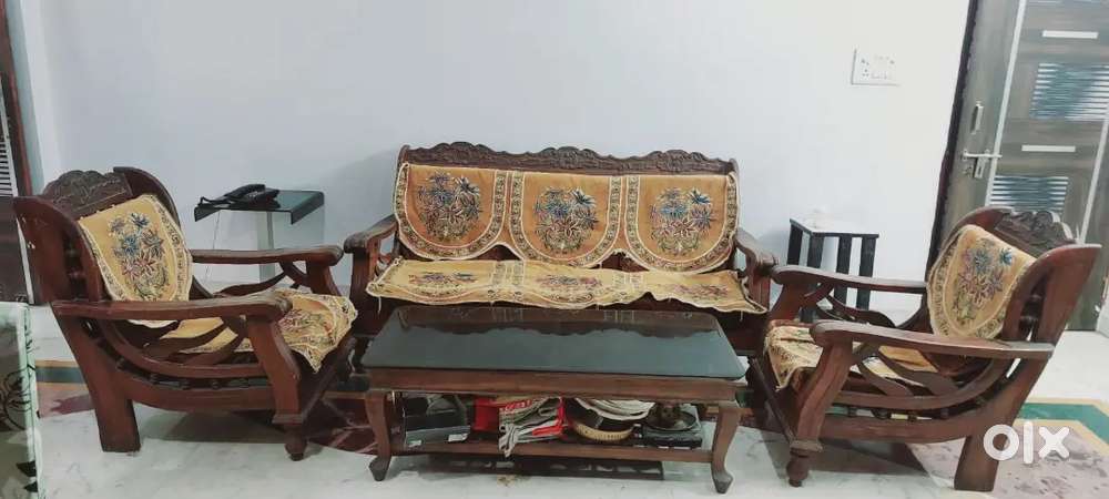 Strong wooden sofa set 3+1+1 with glass table,  &sofa cum bed  also