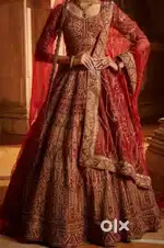 Luxury Dark rose colour (Red) Bridal/Marriage Lehenga–Heavy Embroidery