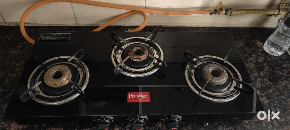 Prestige Toughened Black Glass 3 stove burner