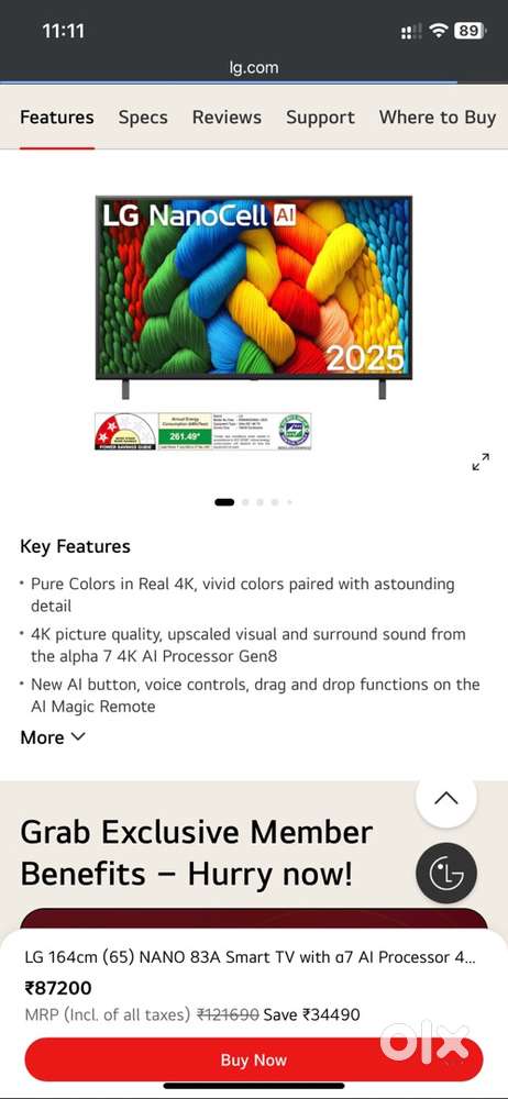 LG LED TV 65-inch LG 65NANO83 UNDER WARRENTY till 2028